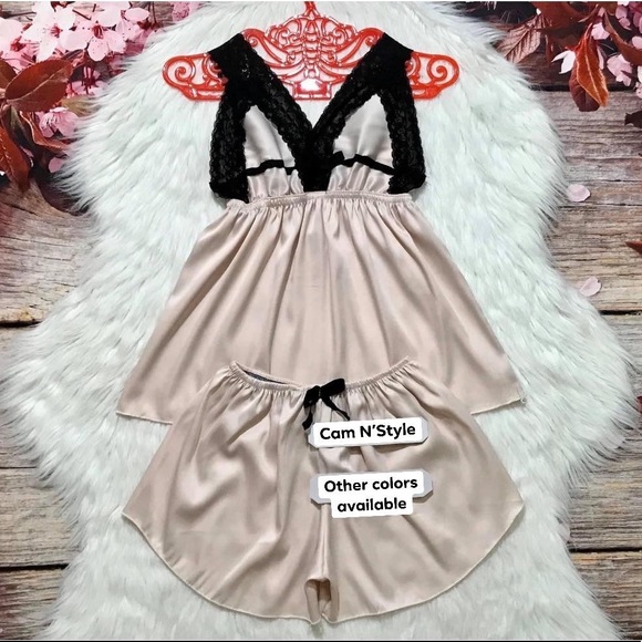 New Satin Silk-Like Lace PJs Set Assorted Color - Picture 3 of 8